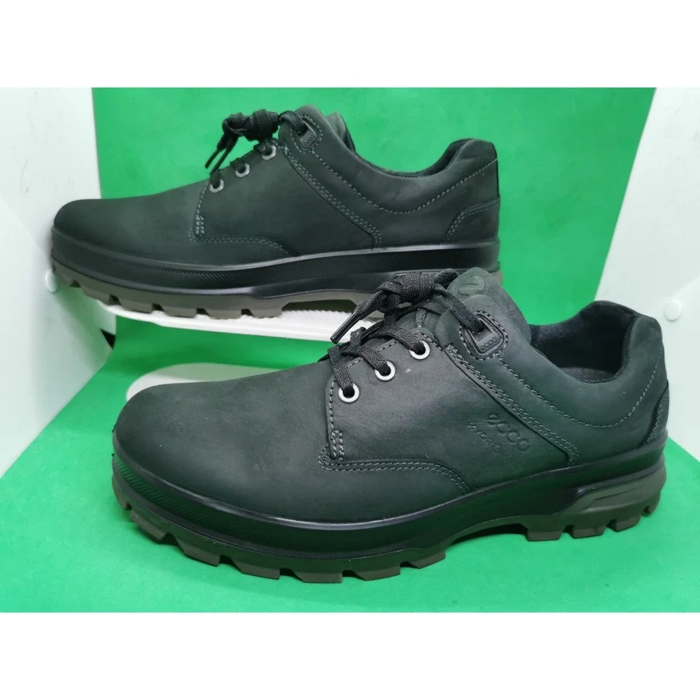 Ecco Hydromax Rugged Track Waterproof Low Shoes Black Leather Mens Siz 42 /8-8.5